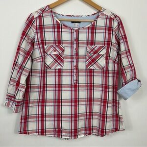Venus Plaid Button Front Roll Tab Sleeve Shirt Size 8